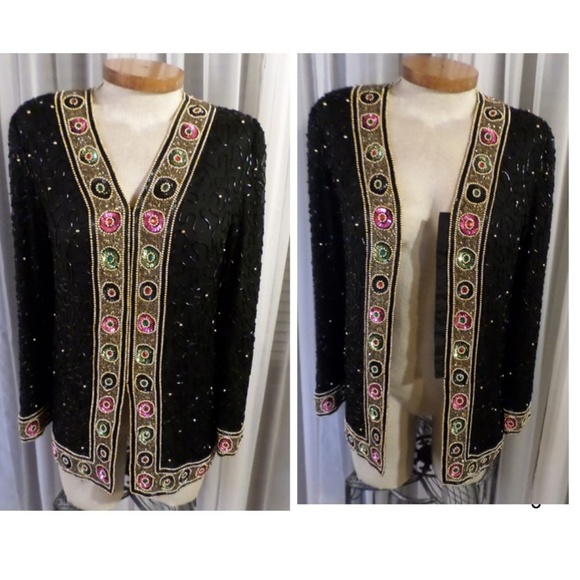 NWT Lady Small Silk Blouse Top Jacket Bead Sequin - Picture 1 of 8